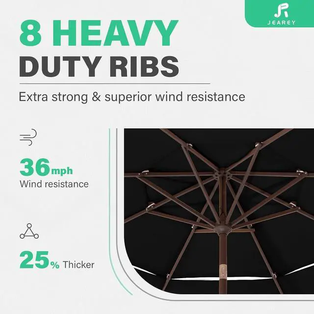 Alt view image 4 of 7 - JEAREY 3 Tiers 9 FT Patio Umbrellas Outdoor Table Umbrella with Push Button Market Umbrella 8 Sturdy Ribs UV Protection Waterproof for Garden,Black