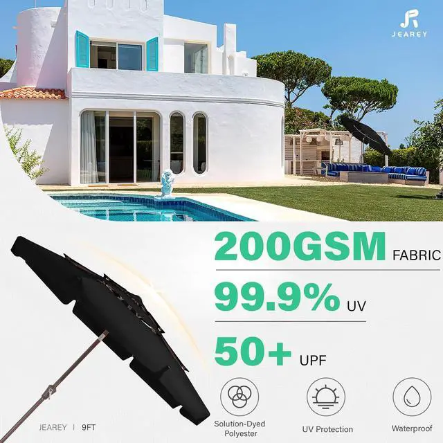 Alt view image 6 of 7 - JEAREY 3 Tiers 9 FT Patio Umbrellas Outdoor Table Umbrella with Push Button Market Umbrella 8 Sturdy Ribs UV Protection Waterproof for Garden,Black