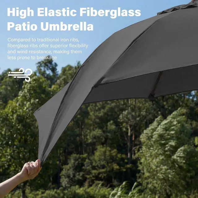 Alt view image 2 of 7 - JEAREY 9FT Outdoor Patio Umbrella,Market Table Umbrella with 8 Fiberglass Ribs, Pool Umbrella with Tilt and Crank, UV Protection Lightweight & Wind-Resistant for Lawn, Garden, Deck and Backyard, Gray