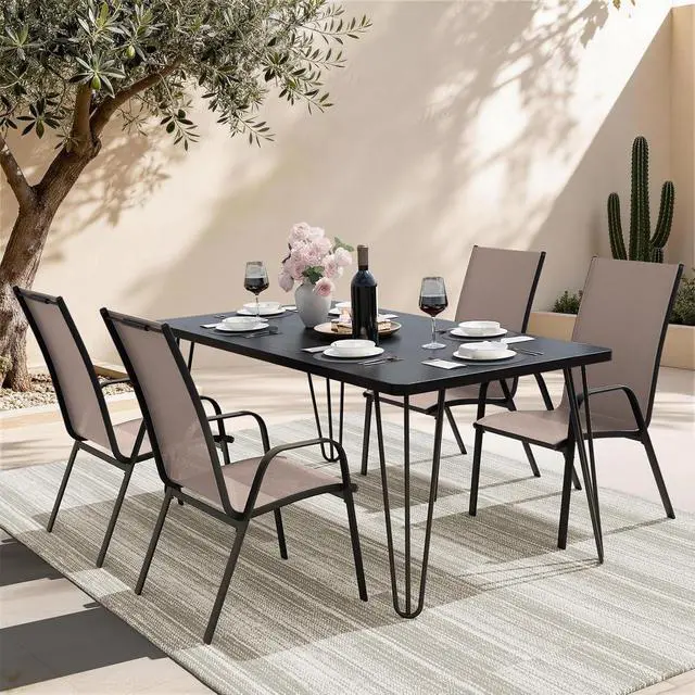 Alt view image 2 of 7 - JEAREY Patio Dining Chairs Set of 4, Stackable Outdoor Chairs, Brown | Breathable Textilene w/Powder-Coated Steel Frame, 20" Wide High-Back Seat for Lawn, Garden, Deck, Poolside