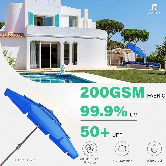 Alt view image 4 of 7 - JEAREY 3 Tiers 9 FT Patio Umbrellas Outdoor Table Umbrella with Push Button Market Umbrella 8 Sturdy Ribs UV Protection Waterproof for Garden,Royal Blue