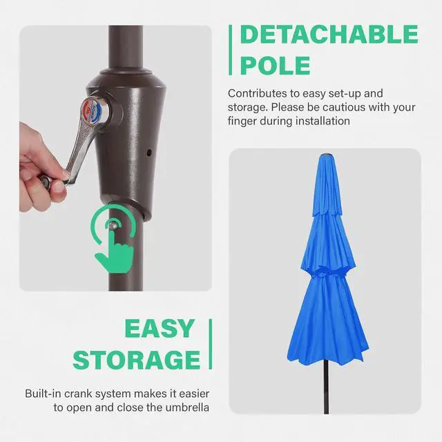 Alt view image 6 of 7 - JEAREY 3 Tiers 9 FT Patio Umbrellas Outdoor Table Umbrella with Push Button Market Umbrella 8 Sturdy Ribs UV Protection Waterproof for Garden,Royal Blue