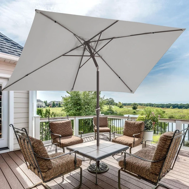 Alt view image 6 of 7 - JEAREY 6.5x10 ft Rectangular Patio Umbrellas Rectangle Outdoor Umbrella with Push Button Tilt and Crank, Market Table Umbrella 6 Sturdy Ribs UV Protection for Poolside Garden Backyard Deck, Foggy Gray