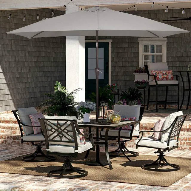 Alt view image 4 of 7 - JEAREY 6.5x10 ft Rectangular Patio Umbrellas Rectangle Outdoor Umbrella with Push Button Tilt and Crank, Market Table Umbrella 6 Sturdy Ribs UV Protection for Poolside Garden Backyard Deck, Foggy Gray