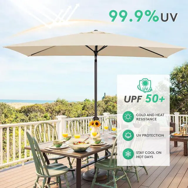 Alt view image 5 of 7 - JEAREY 6.5x10ft Olefin Rectangular Patio Umbrella, Beige | Rectangle Outdoor Umbrellas with Auto Tilt Crank System, Fade-Resistant Market Table Umbrella for Pool, Deck, Garden and Yard
