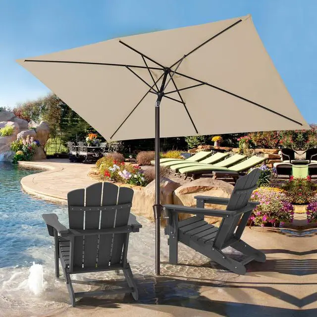 Alt view image 7 of 7 - JEAREY 6.5x10ft Olefin Rectangular Patio Umbrella, Beige | Rectangle Outdoor Umbrellas with Auto Tilt Crank System, Fade-Resistant Market Table Umbrella for Pool, Deck, Garden and Yard