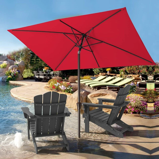 Alt view image 2 of 7 - JEAREY 6.5x10 Ft Rectangular Patio Umbrella, Olefin, Crank Tilt, Red