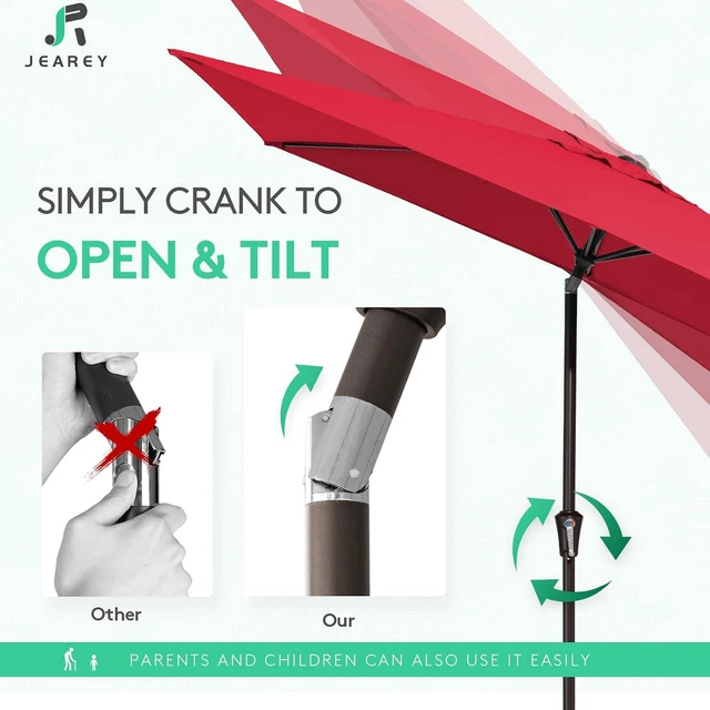 Alt view image 3 of 7 - JEAREY 6.5x10 Ft Rectangular Patio Umbrella, Olefin, Crank Tilt, Red