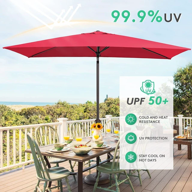Alt view image 4 of 7 - JEAREY 6.5x10 Ft Rectangular Patio Umbrella, Olefin, Crank Tilt, Red
