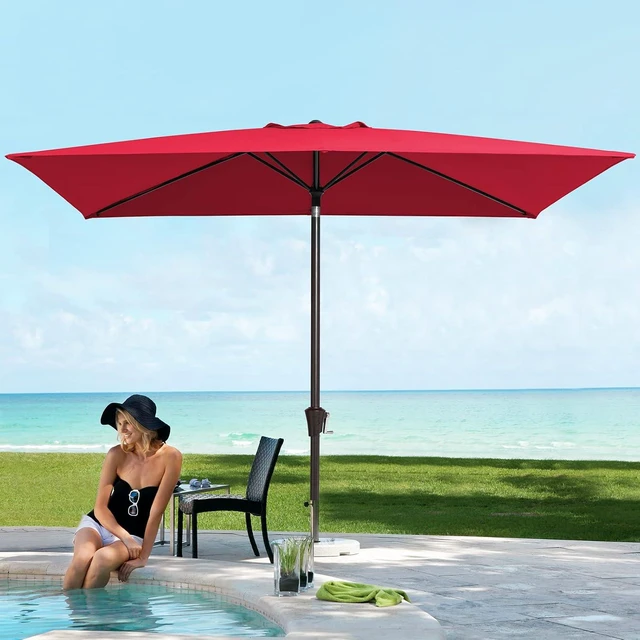 Alt view image 7 of 7 - JEAREY 6.5x10 Ft Rectangular Patio Umbrella, Olefin, Crank Tilt, Red