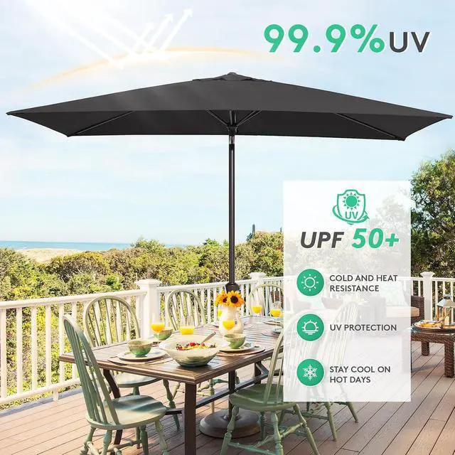 Alt view image 4 of 7 - JEAREY 6.5x10ft Olefin Rectangular Patio Umbrella, Black | Rectangle Outdoor Umbrellas with Auto Tilt Crank System, Fade-Resistant Market Table Umbrella for Pool, Deck, Garden and Yard