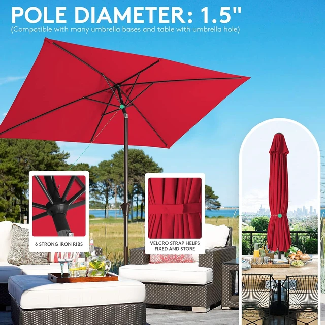 Alt view image 6 of 7 - JEAREY 6.5x10 Ft Rectangular Patio Umbrella, Olefin, Crank Tilt, Red