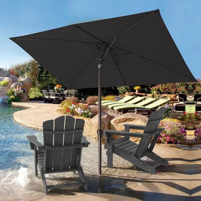 Alt view image 7 of 7 - JEAREY 6.5x10ft Olefin Rectangular Patio Umbrella, Black | Rectangle Outdoor Umbrellas with Auto Tilt Crank System, Fade-Resistant Market Table Umbrella for Pool, Deck, Garden and Yard