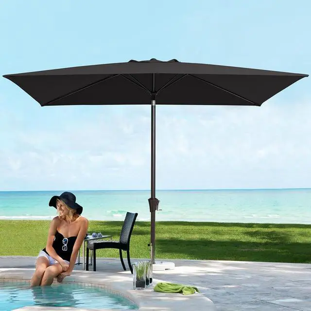 Alt view image 2 of 7 - JEAREY 6.5x10ft Olefin Rectangular Patio Umbrella, Black | Rectangle Outdoor Umbrellas with Auto Tilt Crank System, Fade-Resistant Market Table Umbrella for Pool, Deck, Garden and Yard