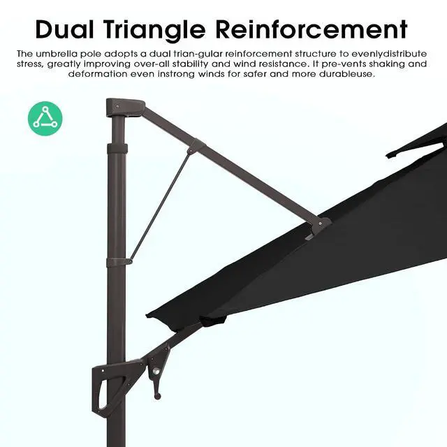 Alt view image 7 of 7 - JEAREY 10x10 ft 2-Tier Cantilever Patio Umbrella, Large Square Outdoor Offset Umbrella with Double Top Vent and 360-degree Rotation for Garden, Deck, Pool, Patio, Black
