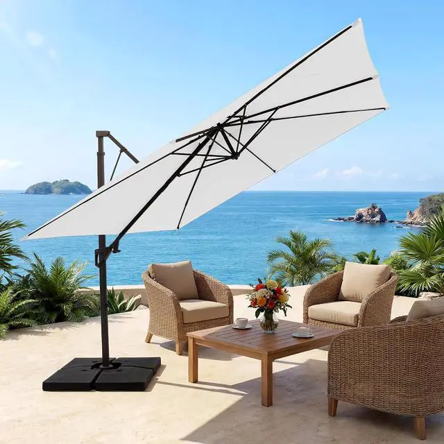 Alt view image 2 of 7 - JEAREY 12x12 ft 2-Tier Cantilever Patio Umbrella, Outdoor Offset Umbrella | Large Square Outdoor Offset Umbrella with Double Top Vent and 360-degree Rotation for Garden, Deck, Pool, Patio, Cream White