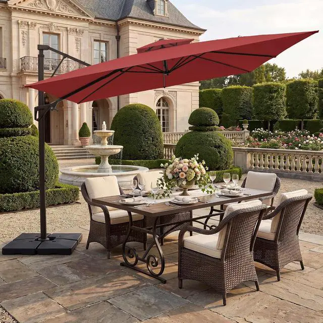 Alt view image 7 of 7 - JEAREY 11x11 ft 2-Tier Cantilever Patio Umbrella, Outdoor Offset Umbrella | Large Square Outdoor Offset Umbrella with Double Top Vent and 360-degree Rotation for Garden, Deck, Pool, Patio, Red
