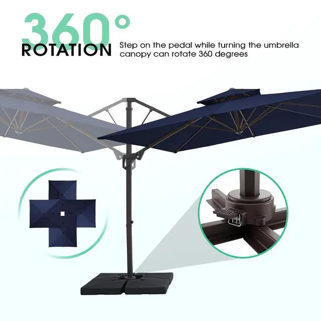 Alt view image 4 of 7 - JEAREY 10 FT Cantilever Patio Umbrella, Outdoor Offset Umbrella | Large Square Outdoor Offset Umbrella with Double Top Vent and 360-degree Rotation for Garden, Deck, Pool, Patio, Navy