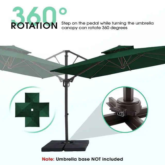 Alt view image 5 of 7 - JEAREY 10x10 ft 2-Tier Cantilever Patio Umbrella, Outdoor Offset Umbrella | Large Square Outdoor Offset Umbrella with Double Top Vent and 360-degree Rotation for Garden, Deck, Pool, Patio, Dark Green