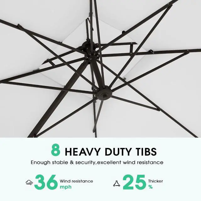 Alt view image 7 of 7 - JEAREY 9x9 ft 2-Tier Cantilever Patio Umbrella, Outdoor Offset Umbrella | Large Square Outdoor Offset Umbrella with Double Top Vent and 360-degree Rotation for Garden, Deck, Pool, Patio, Cream White