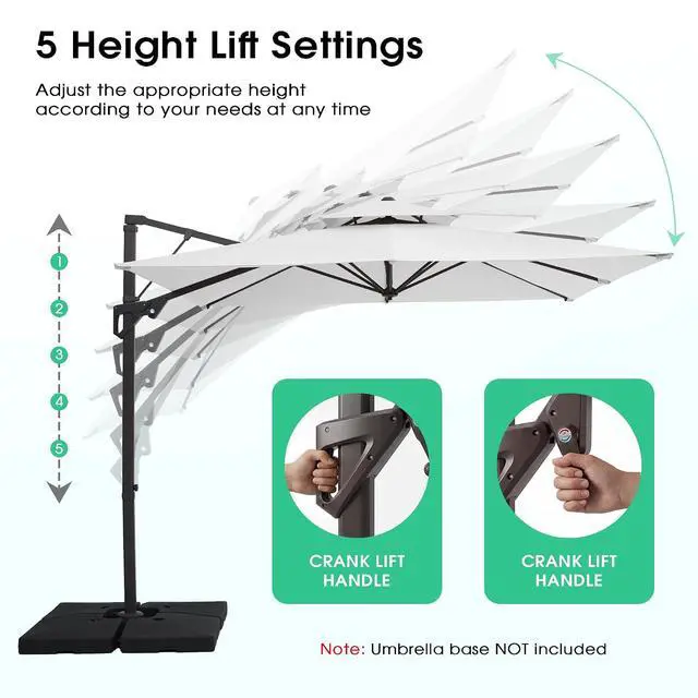 Alt view image 6 of 7 - JEAREY 10x10 ft 2-Tier Cantilever Patio Umbrella, Outdoor Offset Umbrella | Large Square Outdoor Offset Umbrella with Double Top Vent and 360-degree Rotation for Garden, Deck, Pool, Patio, Cream White
