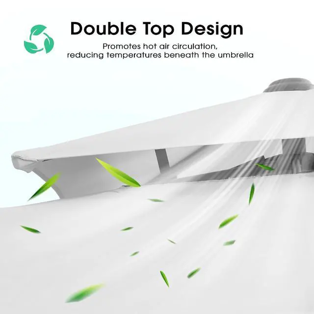 Alt view image 3 of 7 - JEAREY 10x10 ft 2-Tier Cantilever Patio Umbrella, Outdoor Offset Umbrella | Large Square Outdoor Offset Umbrella with Double Top Vent and 360-degree Rotation for Garden, Deck, Pool, Patio, Cream White