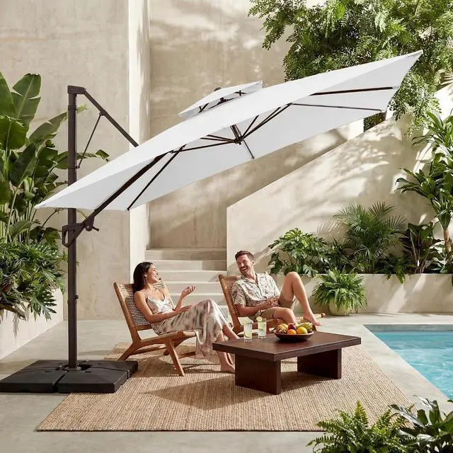 Alt view image 2 of 7 - JEAREY 11x11 ft 2-Tier Cantilever Patio Umbrella, Outdoor Offset Umbrella | Large Square Outdoor Offset Umbrella with Double Top Vent and 360-degree Rotation for Garden, Deck, Pool, Patio, Cream White