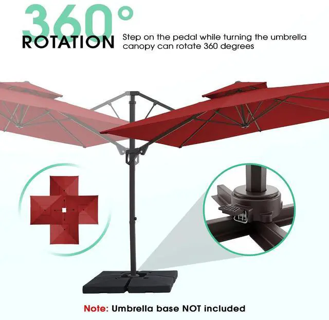Alt view image 5 of 7 - JEAREY 12x12 ft 2-Tier Cantilever Patio Umbrella, Outdoor Offset Umbrella | Large Square Outdoor Offset Umbrella with Double Top Vent and 360-degree Rotation for Garden, Deck, Pool, Patio, Red