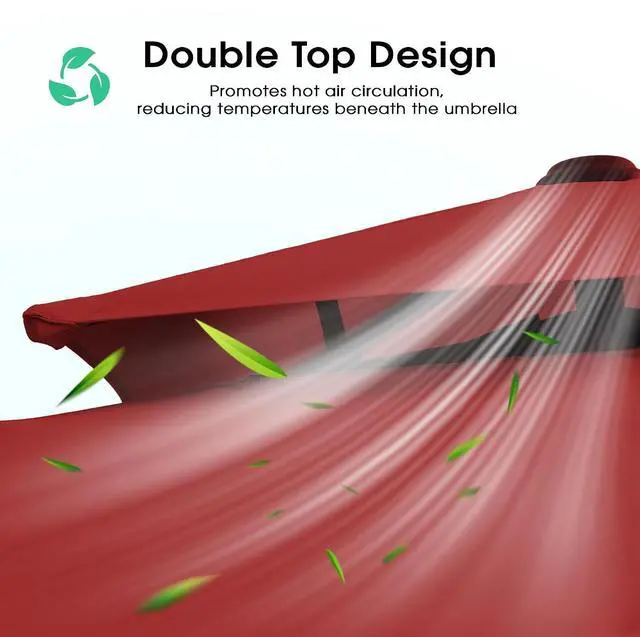 Alt view image 6 of 7 - JEAREY 12x12 ft 2-Tier Cantilever Patio Umbrella, Outdoor Offset Umbrella | Large Square Outdoor Offset Umbrella with Double Top Vent and 360-degree Rotation for Garden, Deck, Pool, Patio, Red