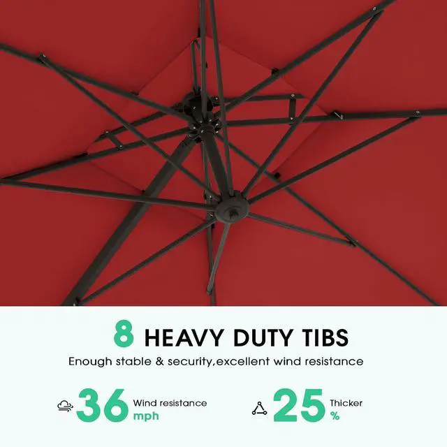 Alt view image 4 of 7 - JEAREY 12x12 ft 2-Tier Cantilever Patio Umbrella, Outdoor Offset Umbrella | Large Square Outdoor Offset Umbrella with Double Top Vent and 360-degree Rotation for Garden, Deck, Pool, Patio, Red