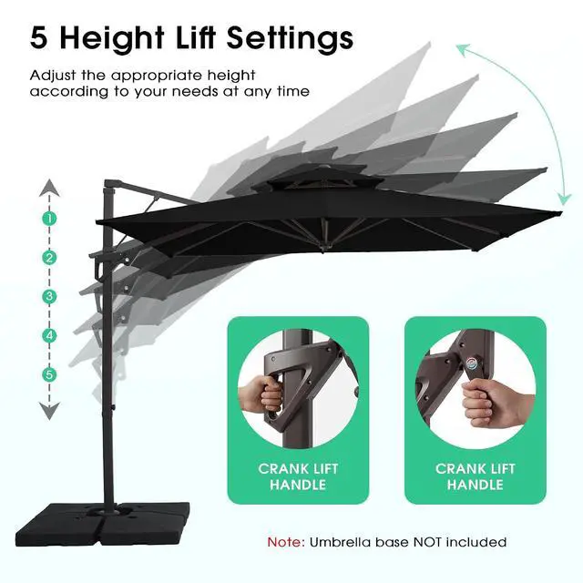 Alt view image 5 of 7 - JEAREY 9x9 ft 2-Tier Cantilever Patio Umbrella, Outdoor Offset Umbrella | Large Square Outdoor Offset Umbrella with Double Top Vent and 360-degree Rotation for Garden, Deck, Pool, Patio, Black