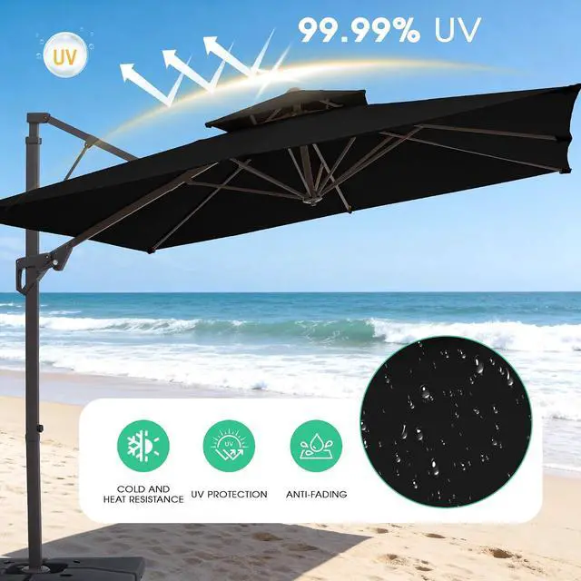 Alt view image 7 of 7 - JEAREY 9x9 ft 2-Tier Cantilever Patio Umbrella, Outdoor Offset Umbrella | Large Square Outdoor Offset Umbrella with Double Top Vent and 360-degree Rotation for Garden, Deck, Pool, Patio, Black