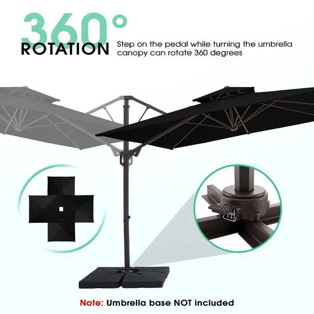 Alt view image 4 of 7 - JEAREY 9x9 ft 2-Tier Cantilever Patio Umbrella, Outdoor Offset Umbrella | Large Square Outdoor Offset Umbrella with Double Top Vent and 360-degree Rotation for Garden, Deck, Pool, Patio, Black