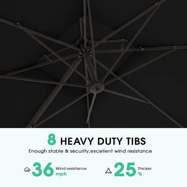 Alt view image 6 of 7 - JEAREY 9x9 ft 2-Tier Cantilever Patio Umbrella, Outdoor Offset Umbrella | Large Square Outdoor Offset Umbrella with Double Top Vent and 360-degree Rotation for Garden, Deck, Pool, Patio, Black