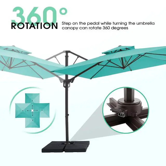Alt view image 4 of 7 - JEAREY 11x11 ft 2-Tier Cantilever Patio Umbrella, Large Square Outdoor Offset Umbrella with Double Top Vent and 360-degree Rotation for Garden, Deck, Pool, Patio, Peacock Blue
