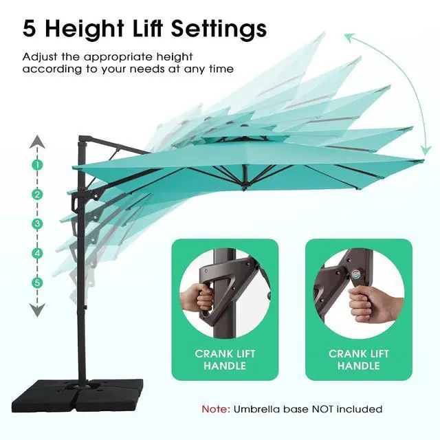 Alt view image 5 of 7 - JEAREY 11x11 ft 2-Tier Cantilever Patio Umbrella, Large Square Outdoor Offset Umbrella with Double Top Vent and 360-degree Rotation for Garden, Deck, Pool, Patio, Peacock Blue