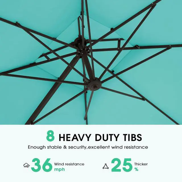 Alt view image 6 of 7 - JEAREY 11x11 ft 2-Tier Cantilever Patio Umbrella, Large Square Outdoor Offset Umbrella with Double Top Vent and 360-degree Rotation for Garden, Deck, Pool, Patio, Peacock Blue