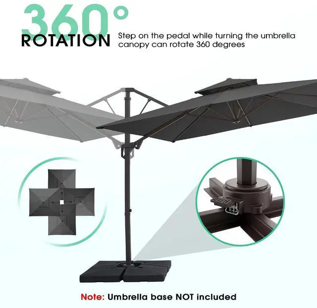 Alt view image 7 of 7 - JEAREY 11x11 ft 2-Tier Cantilever Patio Umbrella, Outdoor Offset Umbrella | Large Square Outdoor Offset Umbrella with Double Top Vent and 360-degree Rotation for Garden, Deck, Pool, Patio, Gray