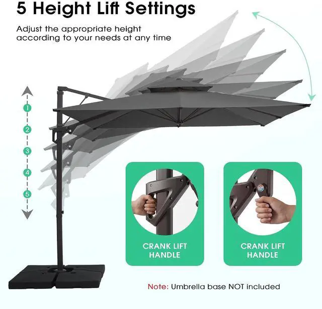 Alt view image 5 of 7 - JEAREY 11x11 ft 2-Tier Cantilever Patio Umbrella, Outdoor Offset Umbrella | Large Square Outdoor Offset Umbrella with Double Top Vent and 360-degree Rotation for Garden, Deck, Pool, Patio, Gray