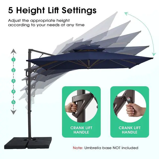 Alt view image 6 of 7 - JEAREY 10 FT Cantilever Patio Umbrella, Outdoor Offset Umbrella | Large Square Outdoor Offset Umbrella with Double Top Vent and 360-degree Rotation for Garden, Deck, Pool, Patio, Navy
