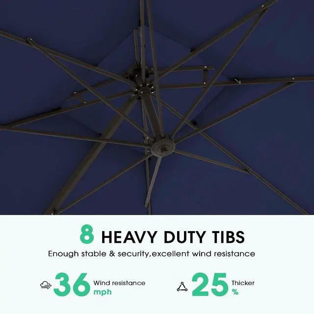 Alt view image 7 of 7 - JEAREY 9x9 ft 2-Tier Cantilever Patio Umbrella, Outdoor Offset Umbrella | Large Square Outdoor Offset Umbrella with Double Top Vent and 360-degree Rotation for Garden, Deck, Pool, Patio, Navy