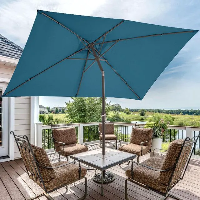 Alt view image 6 of 7 - JEAREY 6.5x10 ft Rectangular Patio Umbrellas Rectangle Outdoor Umbrella with Push Button Tilt and Crank, Market Table Umbrella 6 Sturdy Ribs UV Protection for Poolside Garden Backyard Deck, Lake Blue