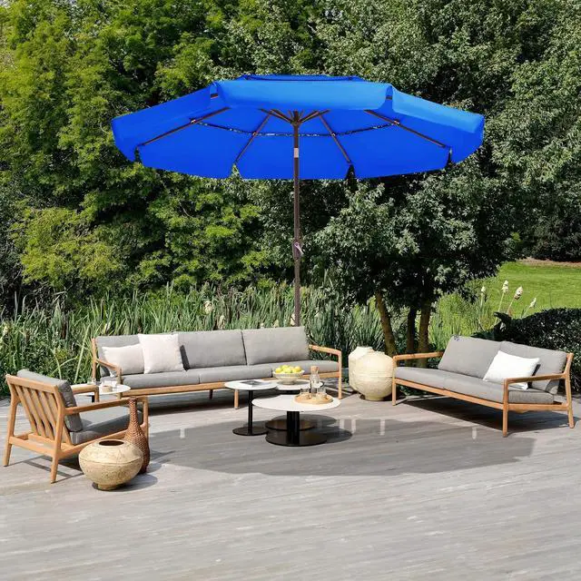 Alt view image 3 of 7 - JEAREY 3 Tiers 9 FT Patio Umbrellas Outdoor Table Umbrella with Push Button Market Umbrella 8 Sturdy Ribs UV Protection Waterproof for Garden,Royal Blue