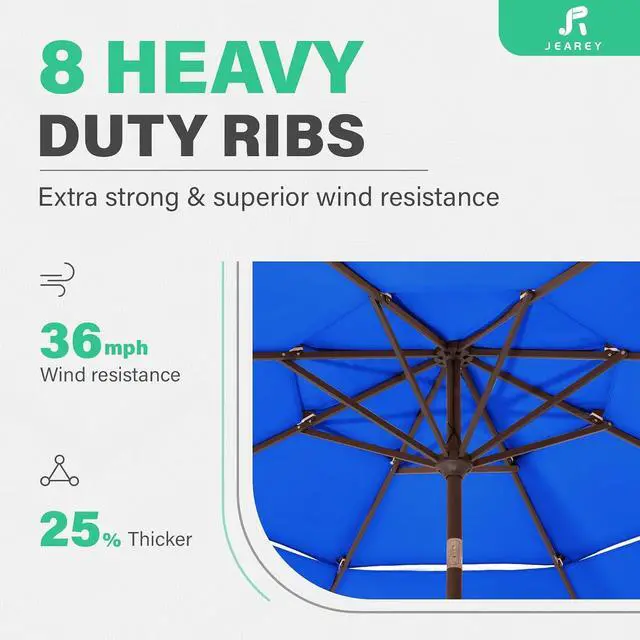 Alt view image 7 of 7 - JEAREY 3 Tiers 9 FT Patio Umbrellas Outdoor Table Umbrella with Push Button Market Umbrella 8 Sturdy Ribs UV Protection Waterproof for Garden,Royal Blue