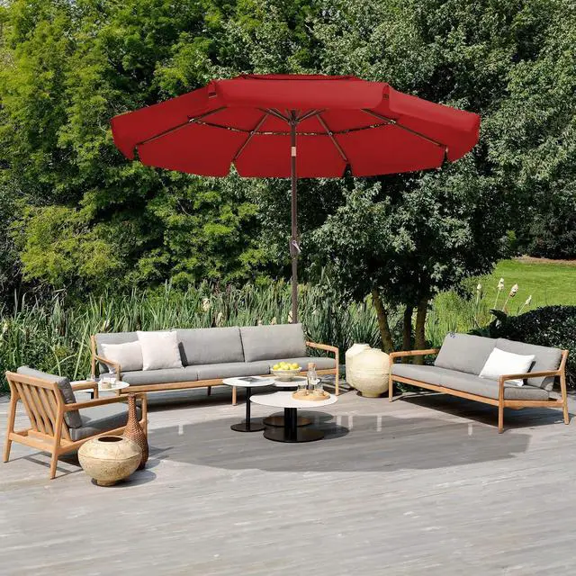 Alt view image 3 of 3 - JEAREY 3 Tiers 9 FT Patio Umbrellas Outdoor Table Umbrella with Push Button Market Umbrella 8 Sturdy Ribs UV Protection Waterproof for Garden,Red