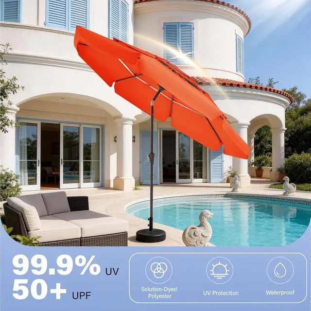 Alt view image 2 of 6 - JEAREY 3 Tiers 9 FT Patio Umbrellas Outdoor Table Umbrella with Push Button Market Umbrella 8 Sturdy Ribs UV Protection Waterproof for Garden,Orange