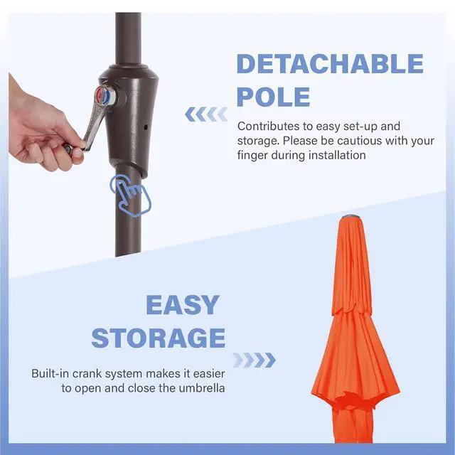 Alt view image 3 of 6 - JEAREY 3 Tiers 9 FT Patio Umbrellas Outdoor Table Umbrella with Push Button Market Umbrella 8 Sturdy Ribs UV Protection Waterproof for Garden,Orange