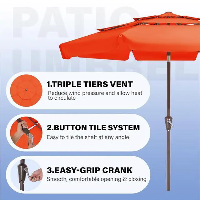 Alt view image 4 of 6 - JEAREY 3 Tiers 9 FT Patio Umbrellas Outdoor Table Umbrella with Push Button Market Umbrella 8 Sturdy Ribs UV Protection Waterproof for Garden,Orange