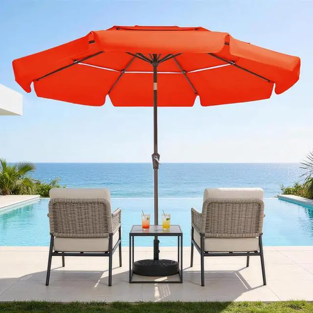 Alt view image 5 of 6 - JEAREY 3 Tiers 9 FT Patio Umbrellas Outdoor Table Umbrella with Push Button Market Umbrella 8 Sturdy Ribs UV Protection Waterproof for Garden,Orange