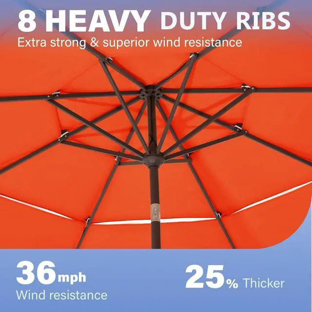 Alt view image 6 of 6 - JEAREY 3 Tiers 9 FT Patio Umbrellas Outdoor Table Umbrella with Push Button Market Umbrella 8 Sturdy Ribs UV Protection Waterproof for Garden,Orange